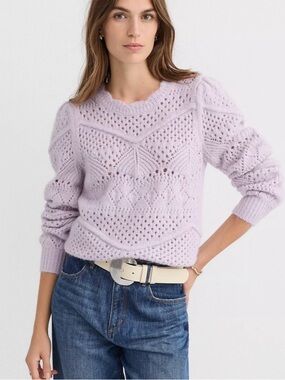 🏷️NWT LOFT Large PETITE LP Scalloped Pointelle Puff Sleeve Sweater Pastel Orchid